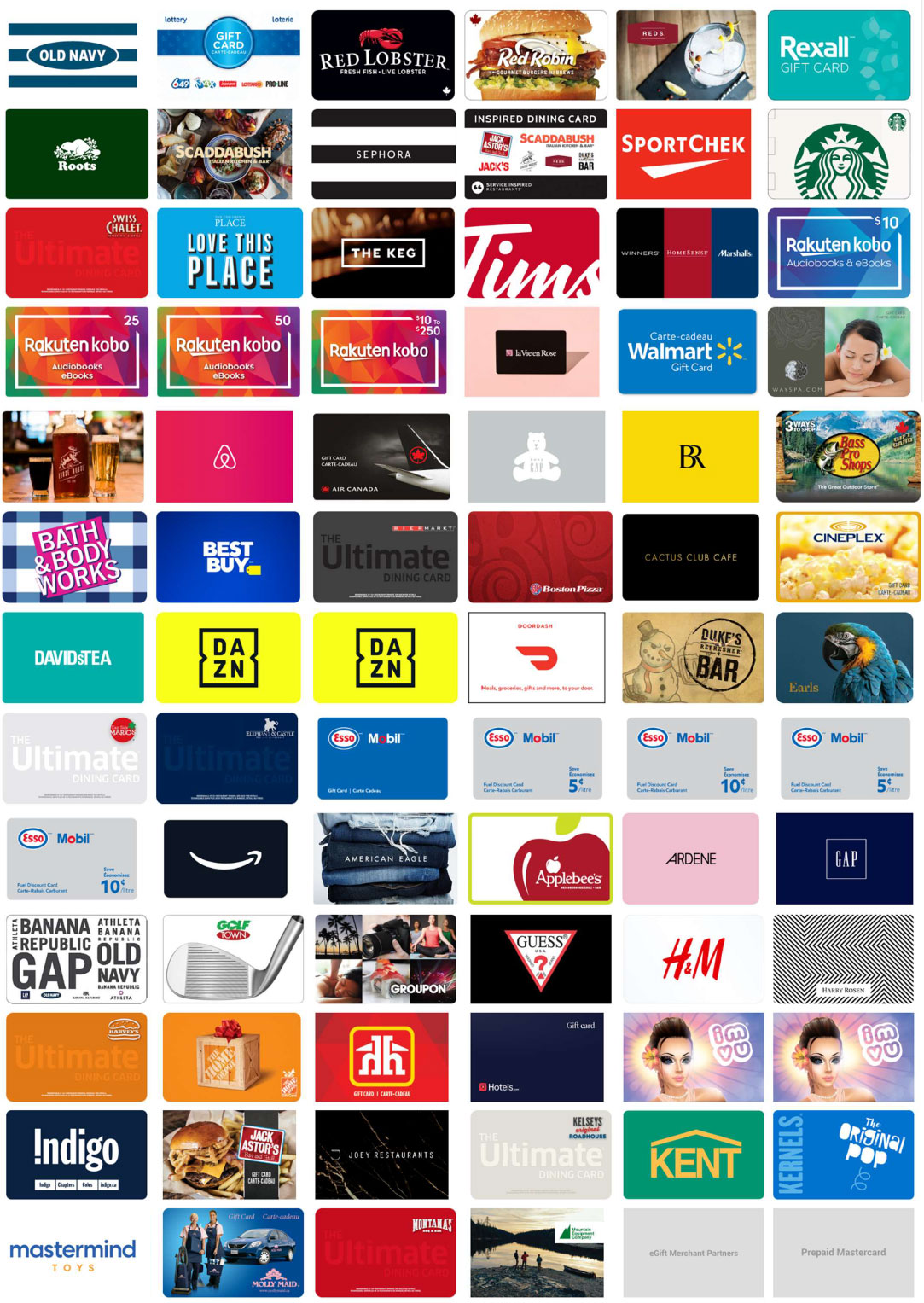 Airnets Rewards Cards — gift card brands available for redemption